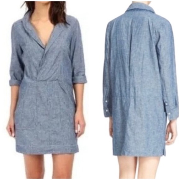 Free People Done Up In Denim Chambray Linen Blend Shirt Dress - Picture 5 of 10